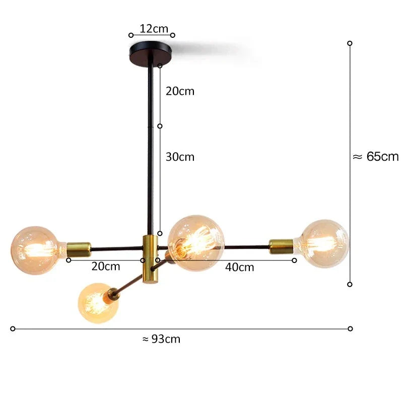 Lustre Pendente Candelabro - Rotação Ajustável - Preto e Dourado