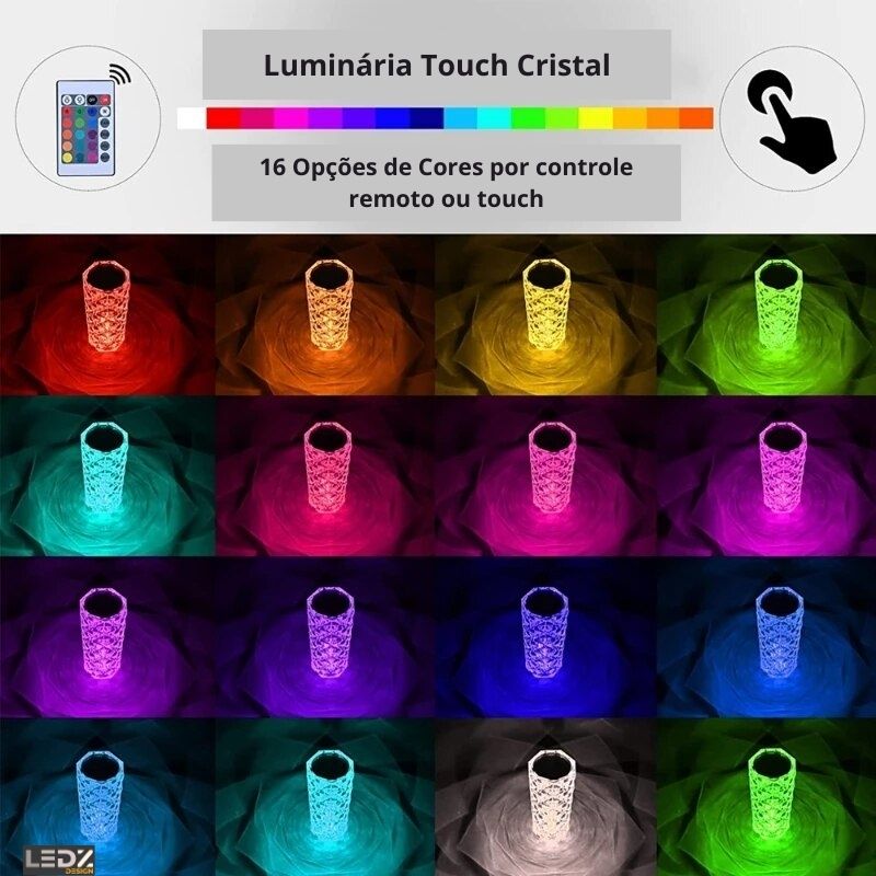 Luminária Touch USB Cristal - 16 Cores